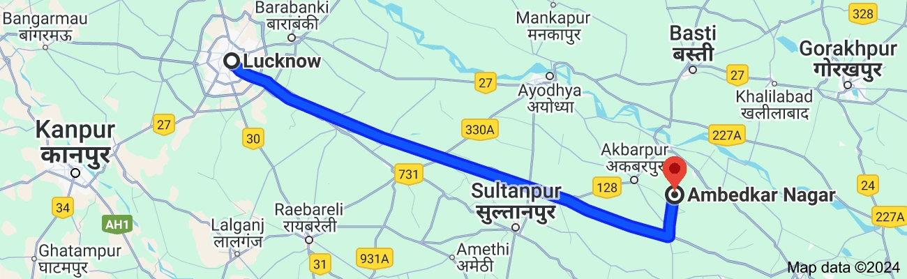 Distance Between Lucknow To ambedkar Nagar